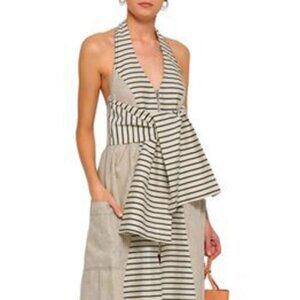 NWT Paper London Soleil linen halter sundress, striped sash & exposed zipper